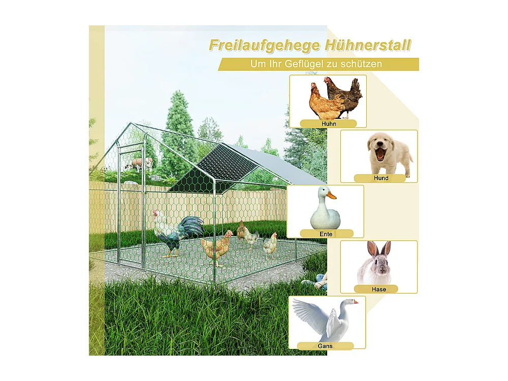Chalet de jardin poulailler 3x4x2 mètres en métal avec serrure sécurité et toile PE imperméable pour petits animaux domestiques