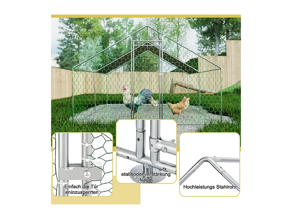 Chalet de jardin poulailler 3x4x2 mètres en métal avec serrure sécurité et toile PE imperméable pour petits animaux domestiques