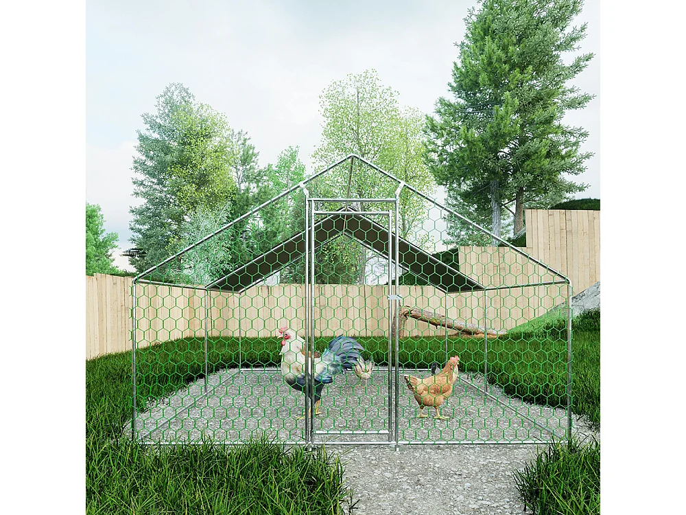 Chalet de jardin poulailler 3x4x2 mètres en métal avec serrure sécurité et toile PE imperméable pour petits animaux domestiques
