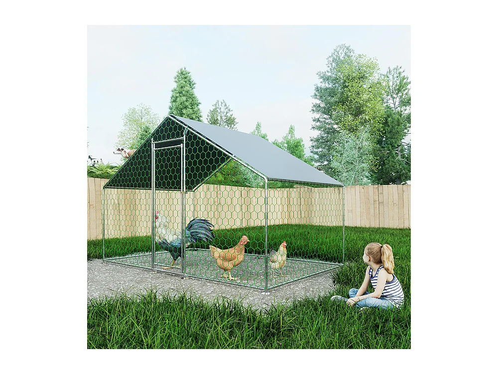 Enclos extérieur métallique poulailler 3x2x2 m avec système verrouillage et bâche PE durable pour élevage volailles sécurisé