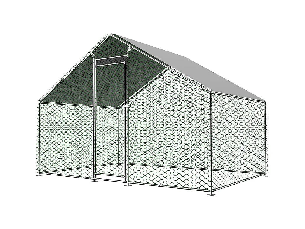 Enclos extérieur métallique poulailler 3x2x2 m avec système verrouillage et bâche PE durable pour élevage volailles sécurisé