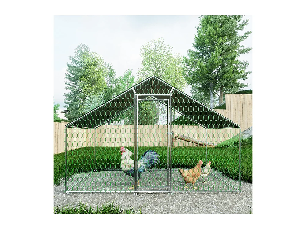 Enclos extérieur métallique poulailler 3x2x2 m avec système verrouillage et bâche PE durable pour élevage volailles sécurisé