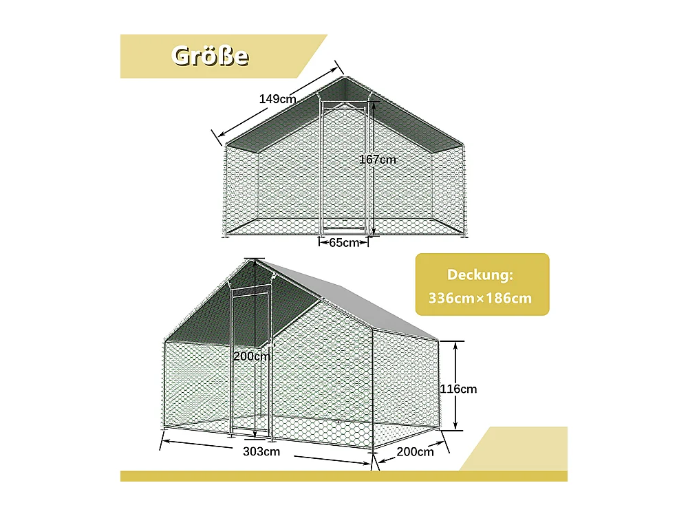 Enclos extérieur métallique poulailler 3x2x2 m avec système verrouillage et bâche PE durable pour élevage volailles sécurisé