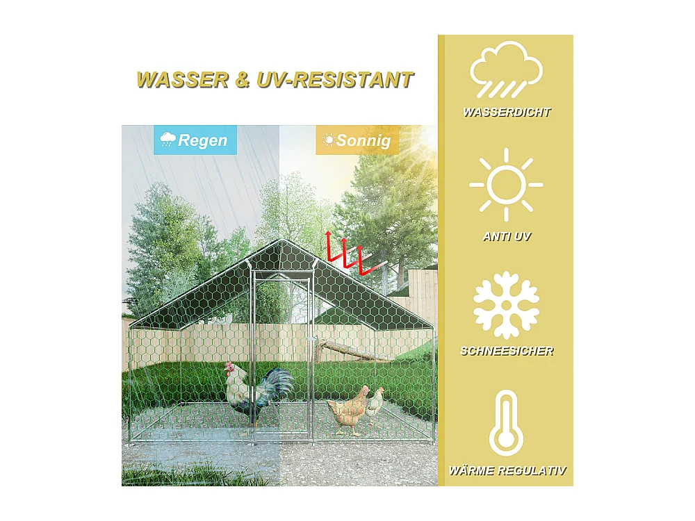 Enclos extérieur métallique poulailler 3x2x2 m avec système verrouillage et bâche PE durable pour élevage volailles sécurisé