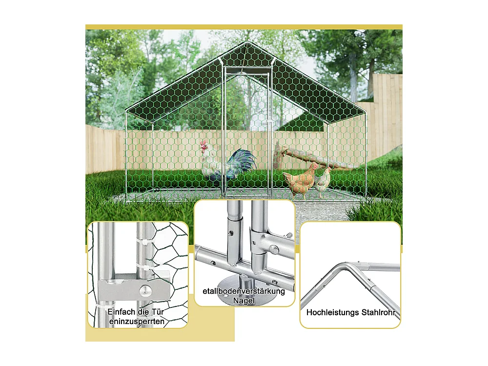 Enclos extérieur métallique poulailler 3x2x2 m avec système verrouillage et bâche PE durable pour élevage volailles sécurisé