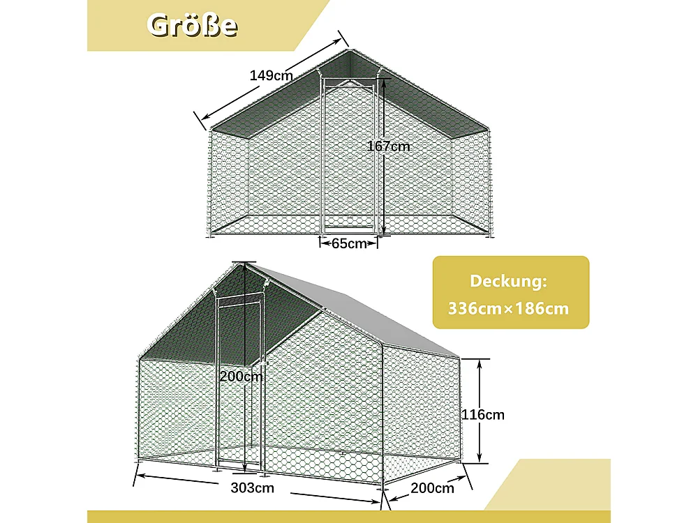 Enclos extérieur métallique poulailler 3x2x2 m avec système verrouillage et bâche PE durable pour élevage volailles sécurisé