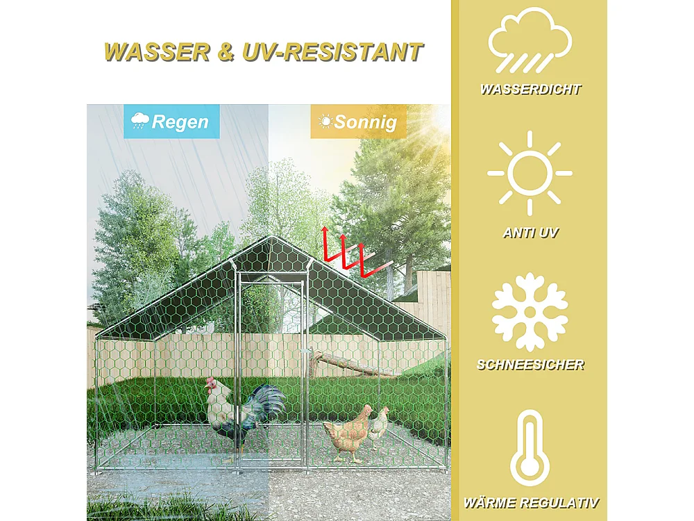 Enclos extérieur métallique poulailler 3x2x2 m avec système verrouillage et bâche PE durable pour élevage volailles sécurisé