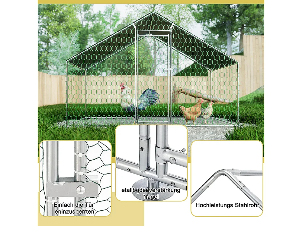 Enclos extérieur métallique poulailler 3x2x2 m avec système verrouillage et bâche PE durable pour élevage volailles sécurisé