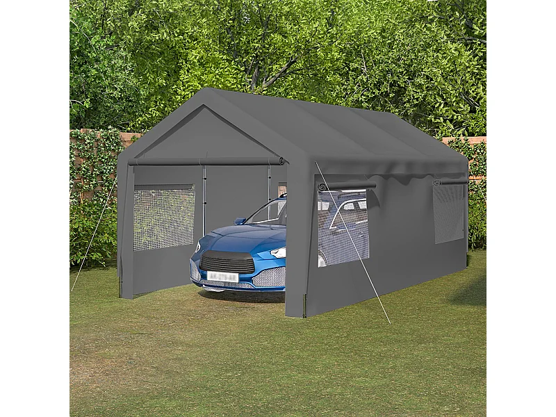 Garage abri voiture 3x6 mètres résistant hiver avec fenêtre enroulable et toit amovible pour protection SUV camion extérieur