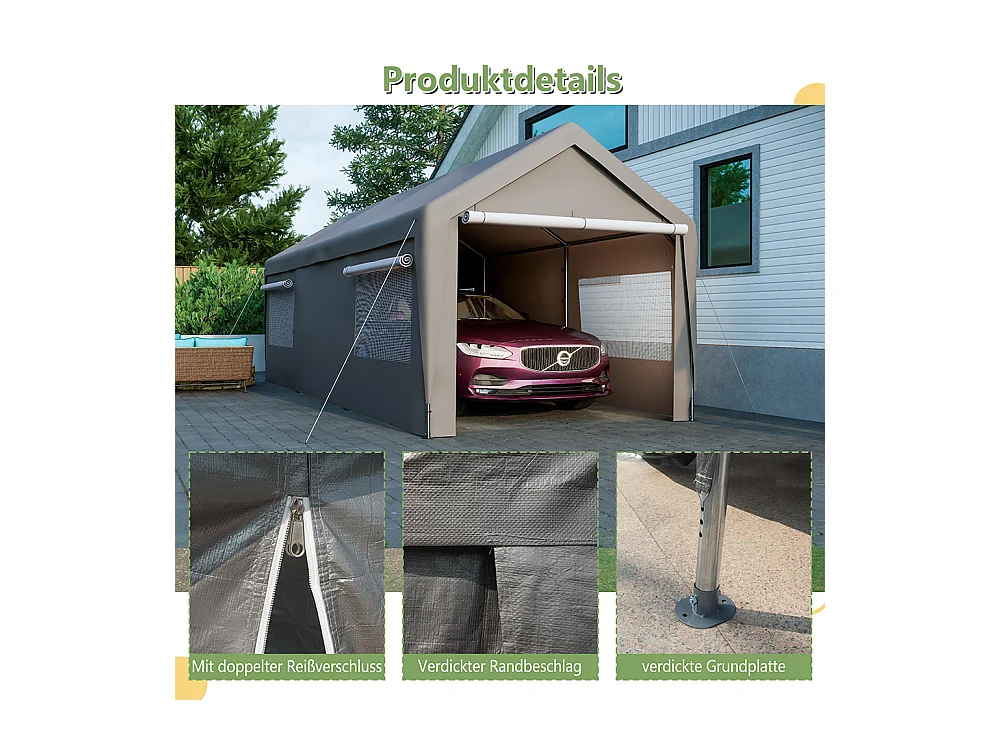 Garage abri voiture 3x6 mètres résistant hiver avec fenêtre enroulable et toit amovible pour protection SUV camion extérieur