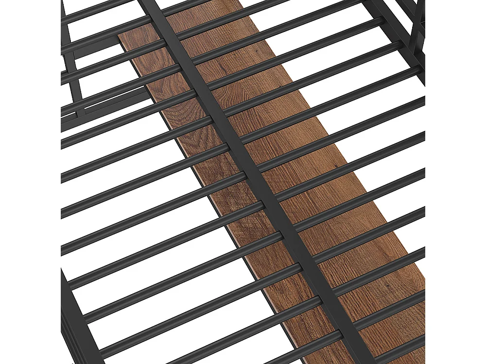 Lit mezzanine 90×200 cm rampe escabeau table avec USB et prise bande lumineuse Wire Control éclairage d'ambiance métal Noir