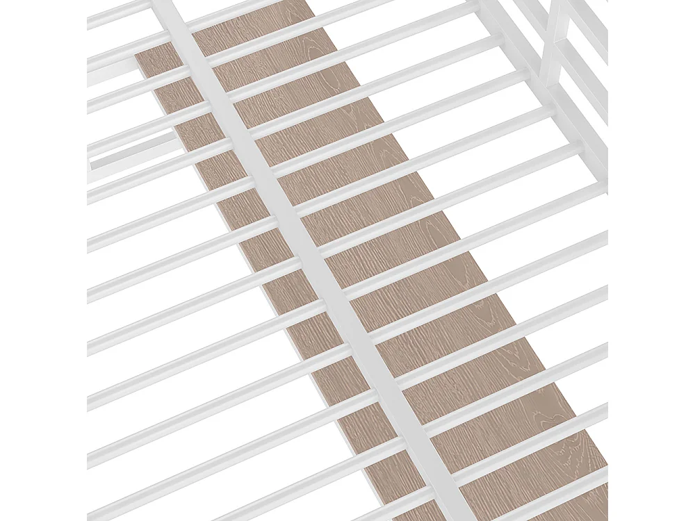 Lit mezzanine 90×200 cm rampe escabeau table avec USB et prise bande lumineuse Wire Control éclairage d'ambiance métal Blanc