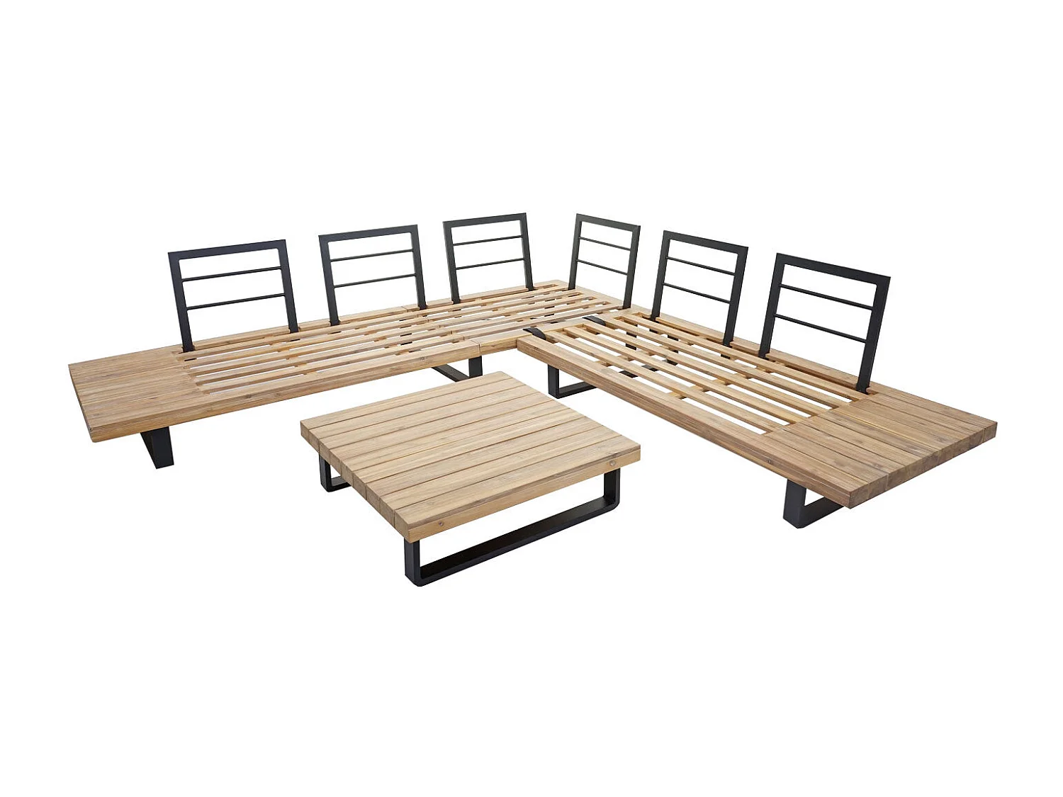 Salon de jardin terrasse bois marron 255 x 254 x 65 cm 04_0003578
