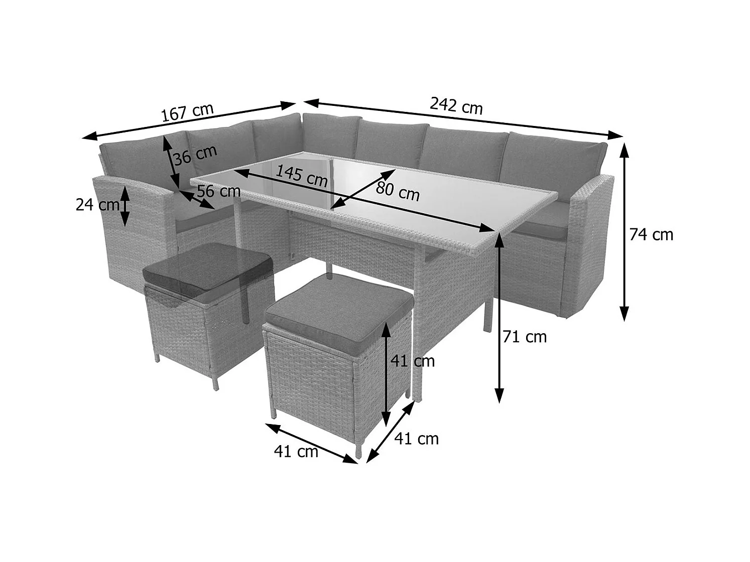 Ensemble complet de salon grise 242 x 178 x 74 cm 04_0003046