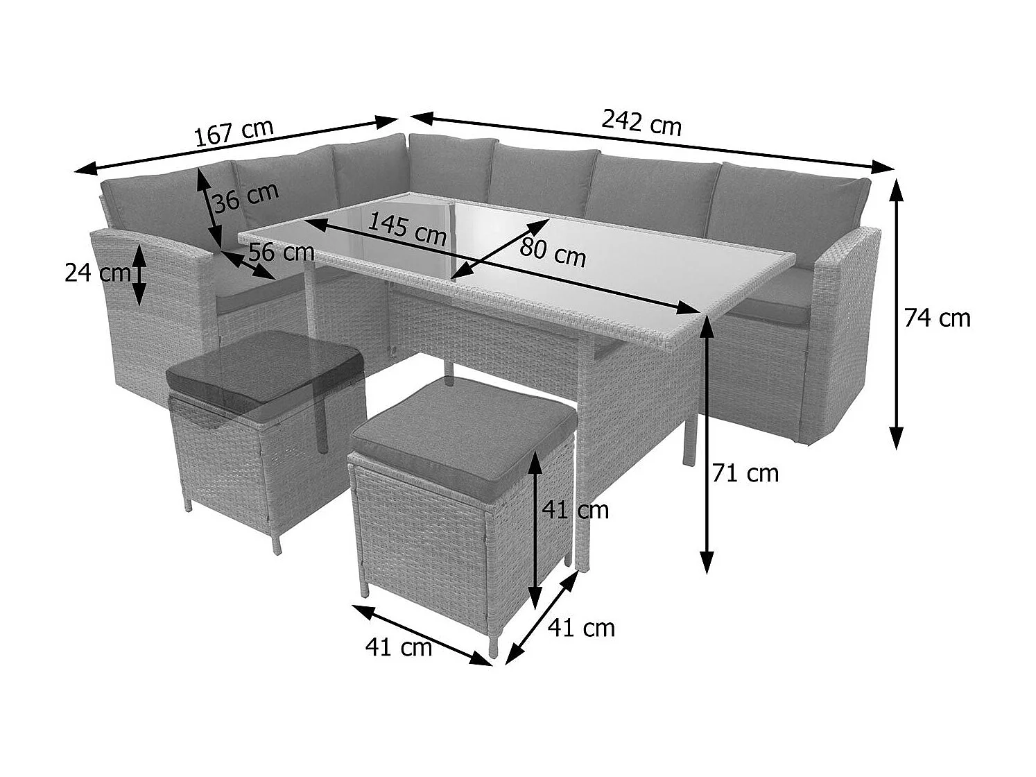 Ensemble complet de salon grise 242 x 178 x 74 cm 04_0003046