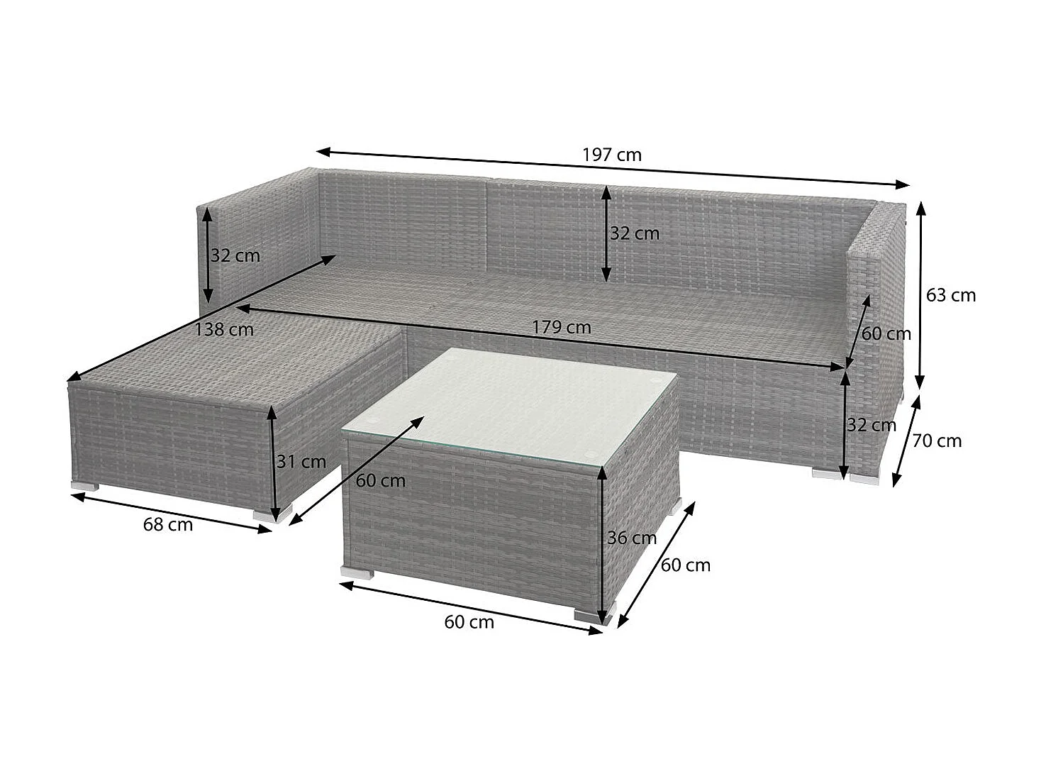 Salon de jardin pour grise 197 x 70 x 63 cm 04_0003248