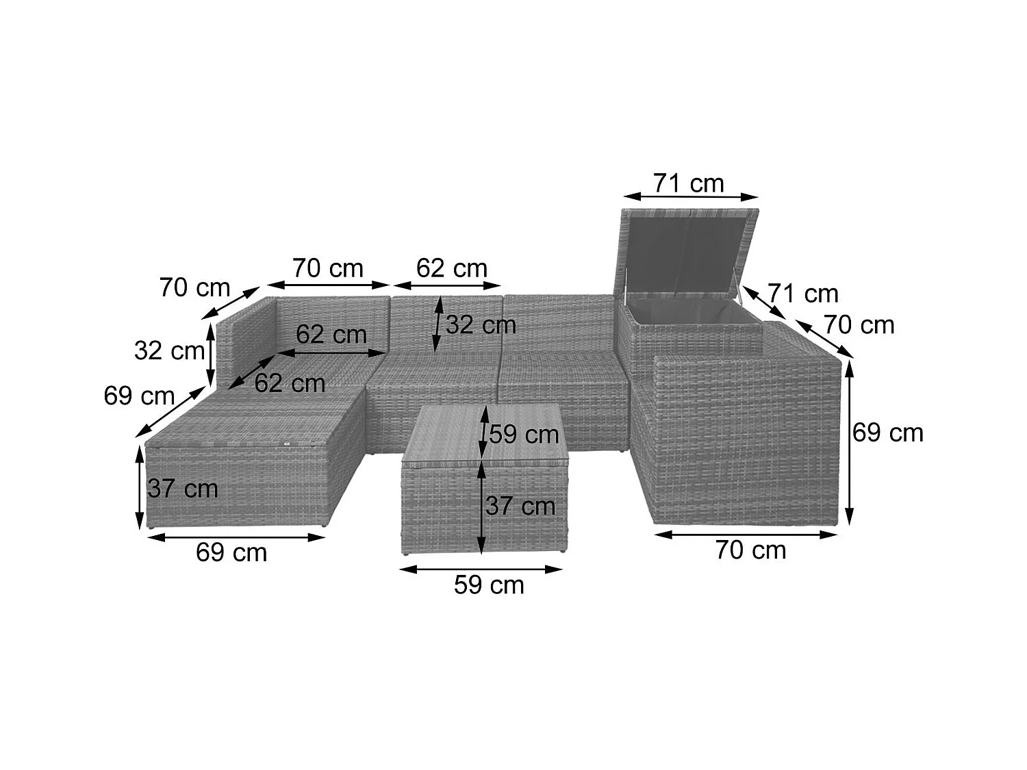 Salon de jardin fauteuil grise 62 x 70 x 69 cm 04_0003049