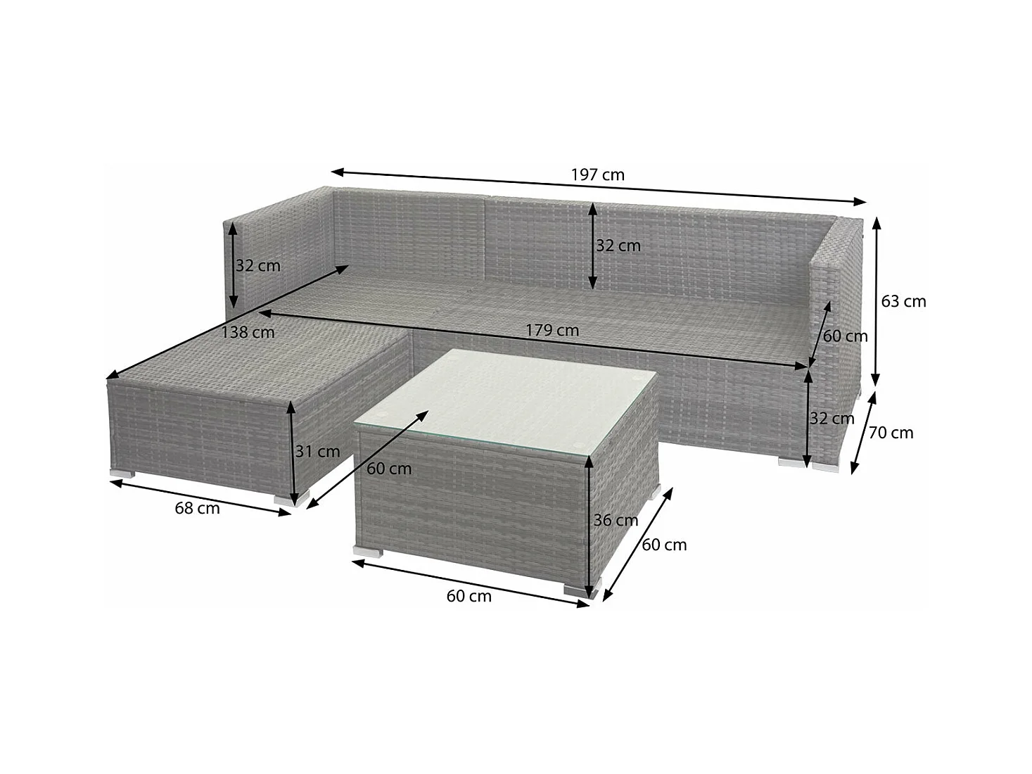 Salon de jardin pour crème 197 x 70 x 63 cm 04_0004216