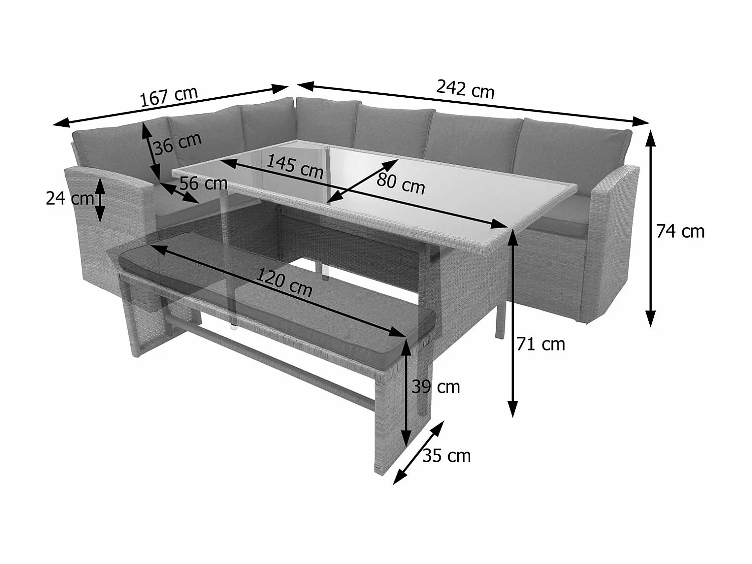 Ensemble complet de salon grise 242 x 74 x 178 cm 04_0003048