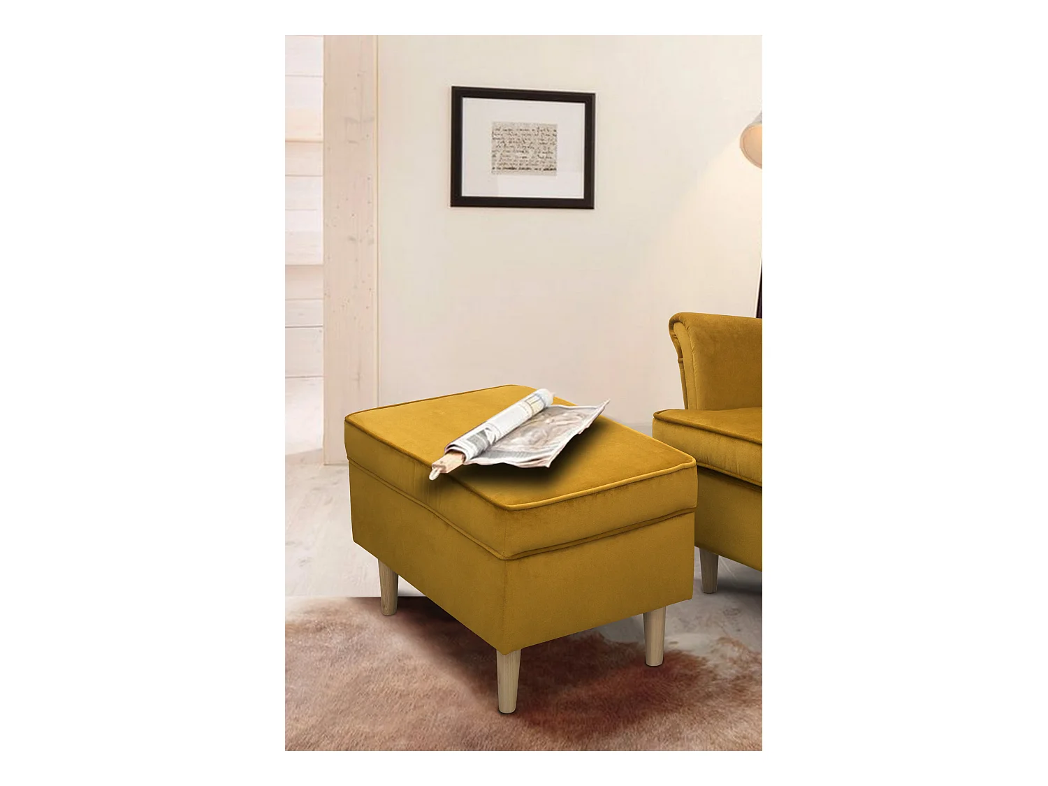 Hocker Teramo IV Fußhocker Wohnzimmer Schlafzimmer, gelb