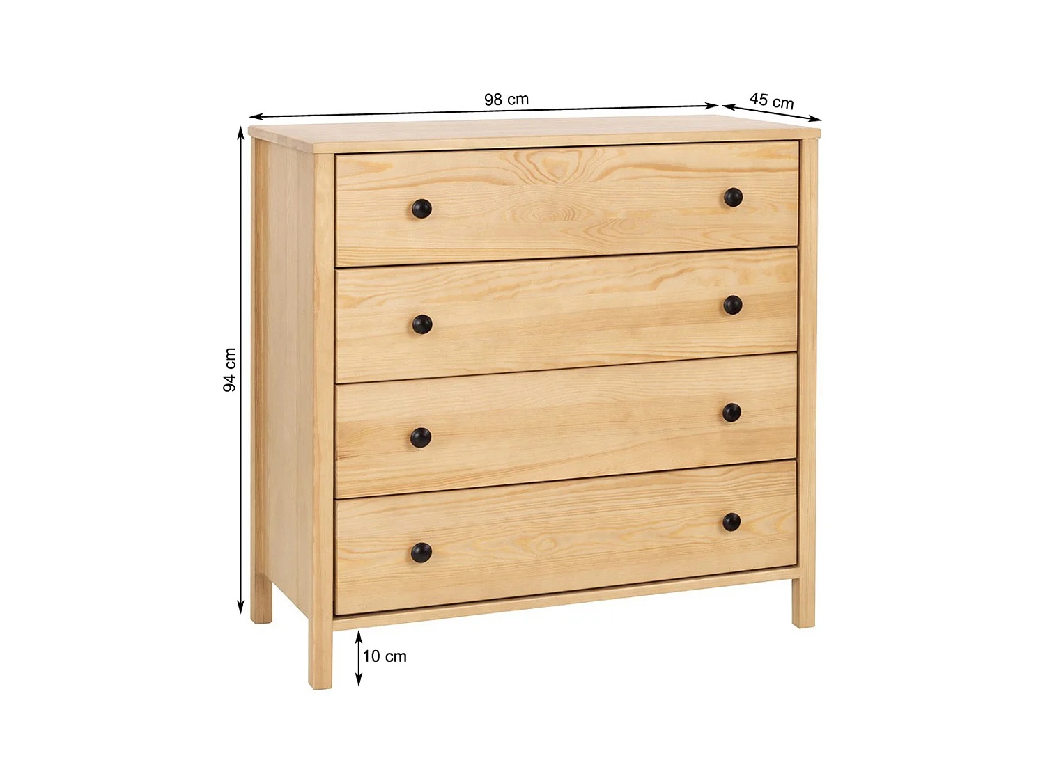 Komoda drewniana 94 x 98 cm Prestige IV, 4 szuflady, kolor dębowy