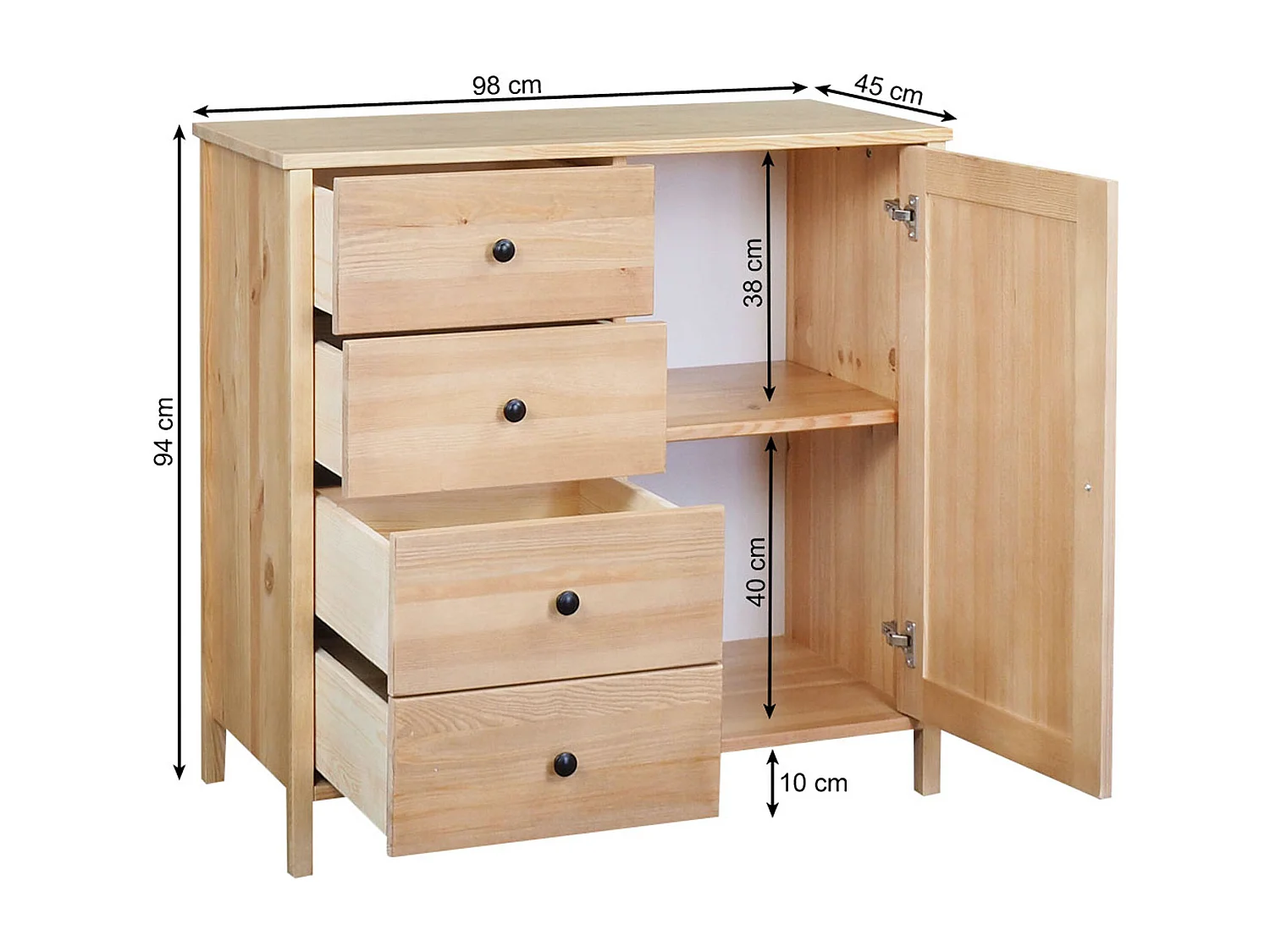 Komoda drewniana 94 x 98 cm Prestige VI, 4 szuflady 1 drzwi,  kolor dębowy