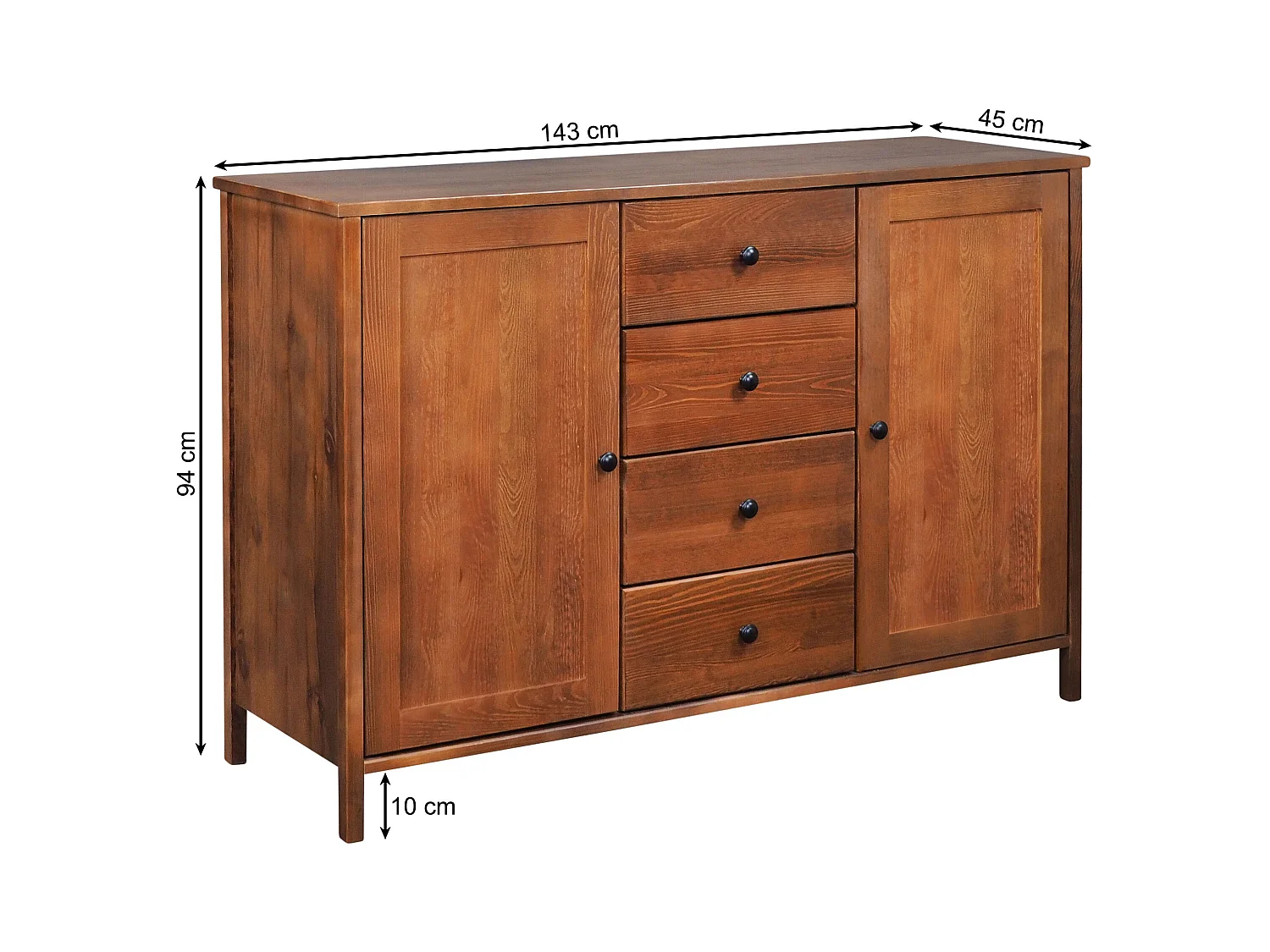 Komoda drewniana 94 x 143 cm Prestige III, 3 szuflady 2 drzwi, kolor kasztan