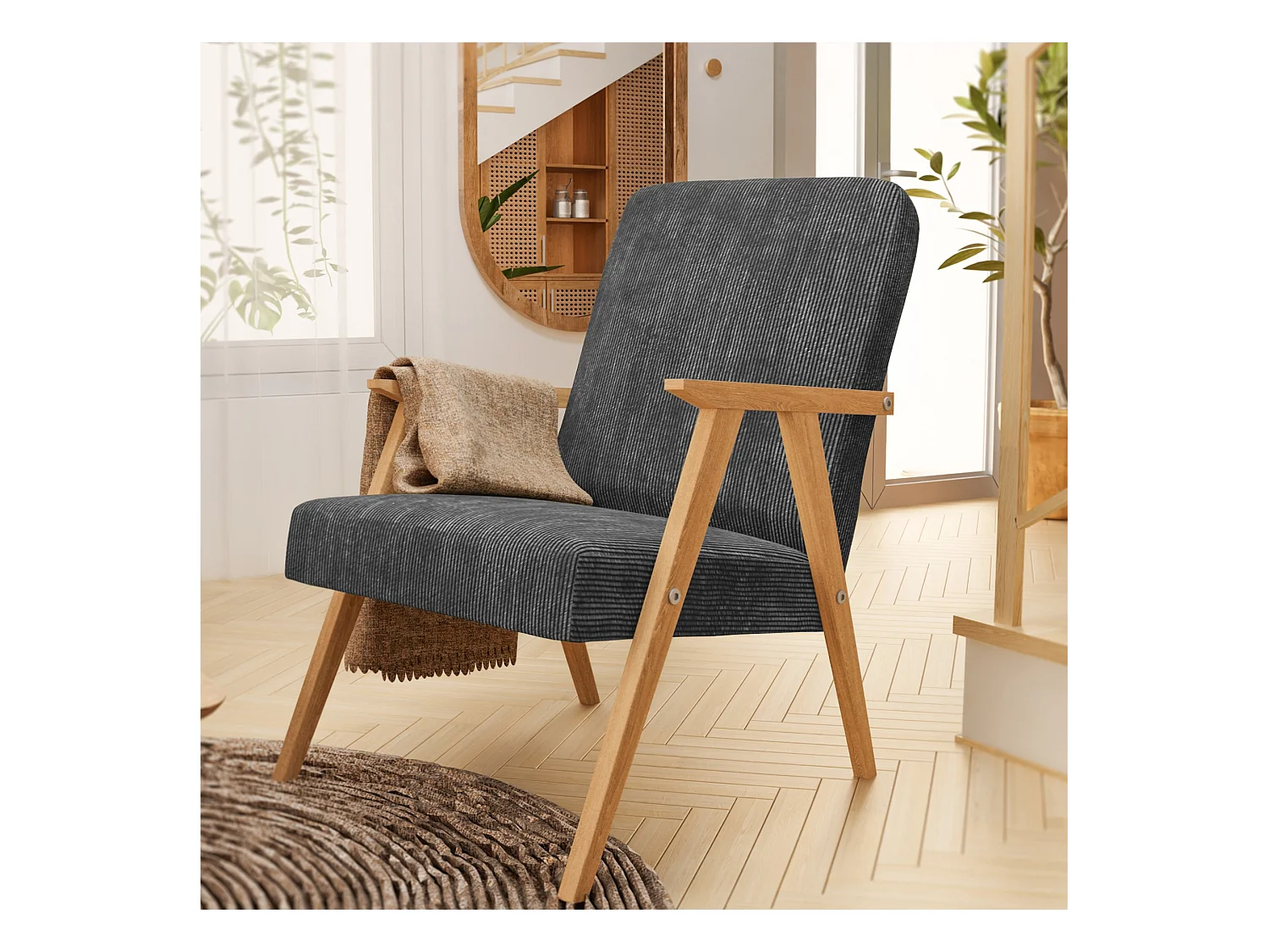 Sessel Petra klassische Sessel Retro im minimalistischen Stil Scandinavian Holz, dunkelgrau