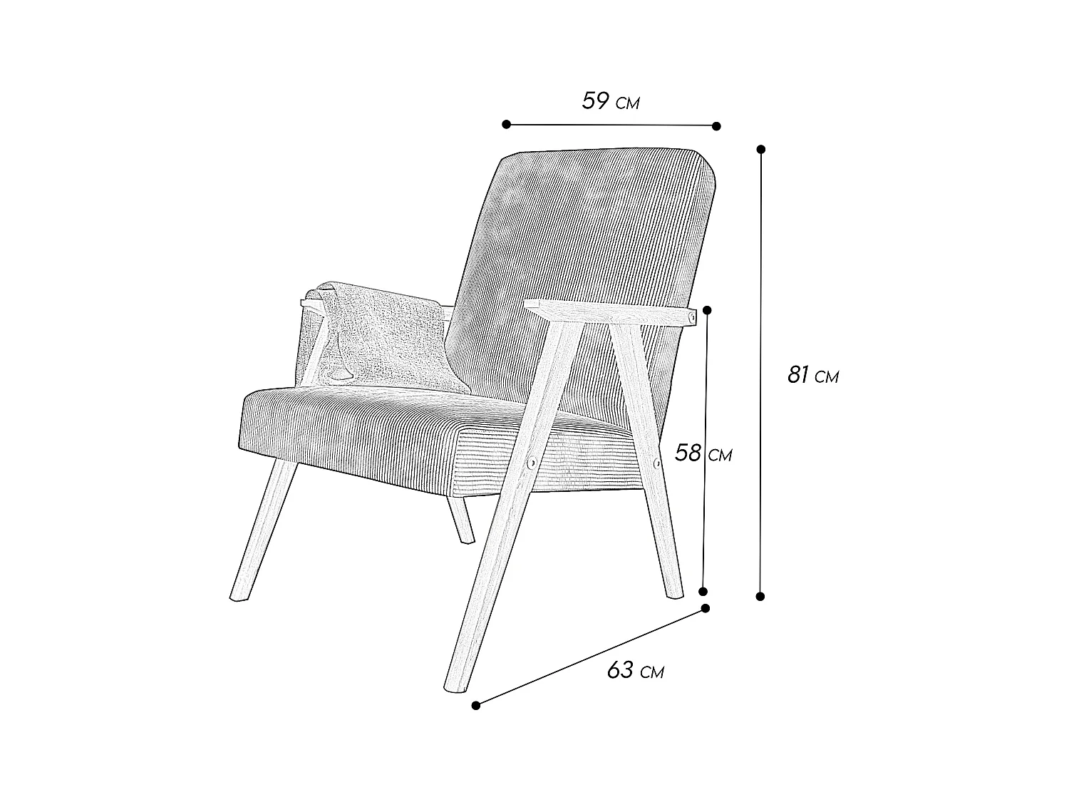Sessel Petra klassische Sessel Retro im minimalistischen Stil Scandinavian Holz, dunkelgrau