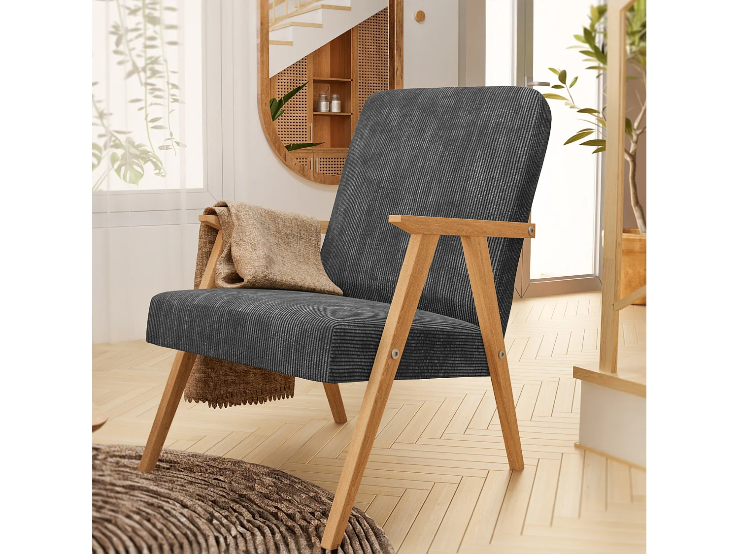 Sessel Petra klassische Sessel Retro im minimalistischen Stil Scandinavian Holz, dunkelgrau
