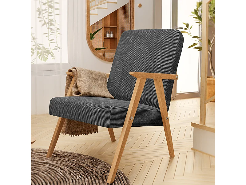 Sessel Petra klassische Sessel Retro im minimalistischen Stil Scandinavian Holz, dunkelgrau