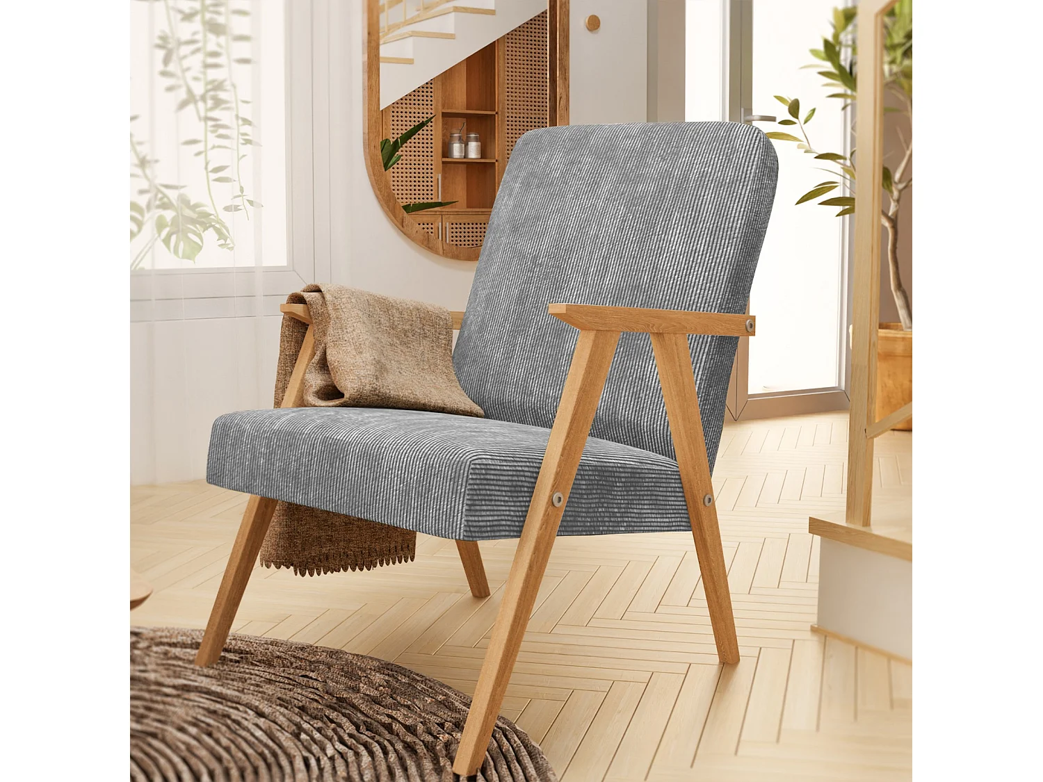 Sessel Petra klassische Sessel Retro im minimalistischen Stil Scandinavian Holz, hellgrau