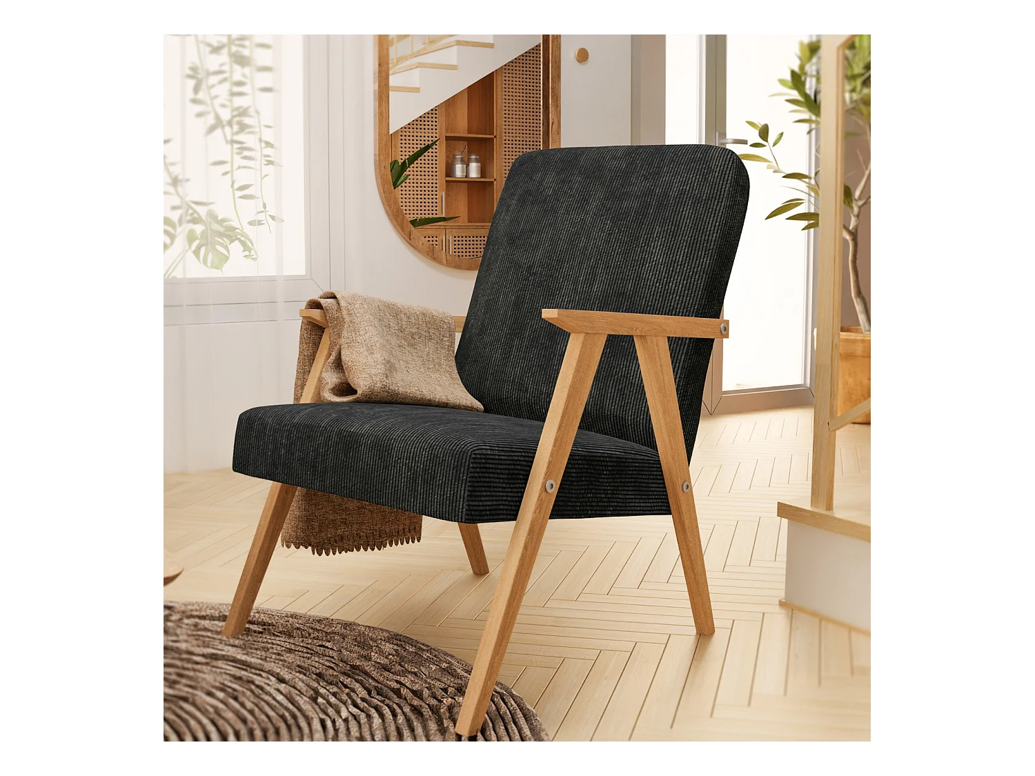 Sessel Petra klassische Sessel Retro im minimalistischen Stil Scandinavian Holz, schwarz