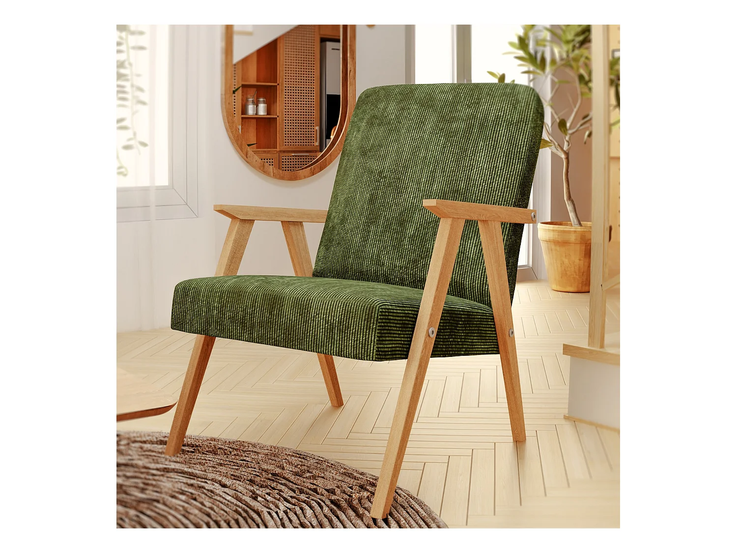 Sessel Petra klassische Sessel Retro im minimalistischen Stil Scandinavian Holz, grün