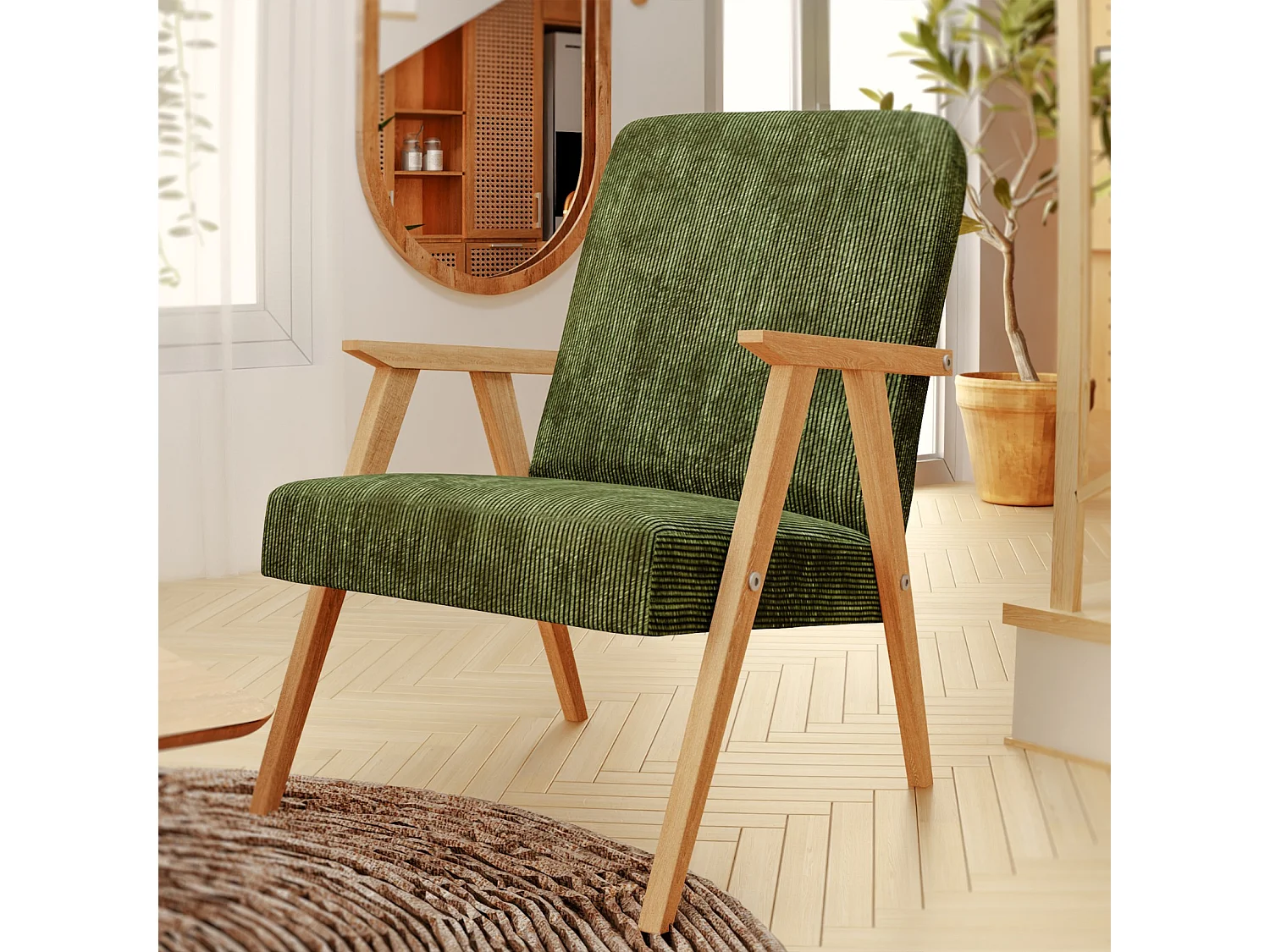 Sessel Petra klassische Sessel Retro im minimalistischen Stil Scandinavian Holz, grün