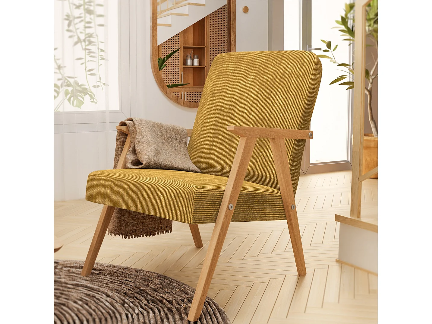 Sessel Petra klassische Sessel Retro im minimalistischen Stil Scandinavian Holz, gelb