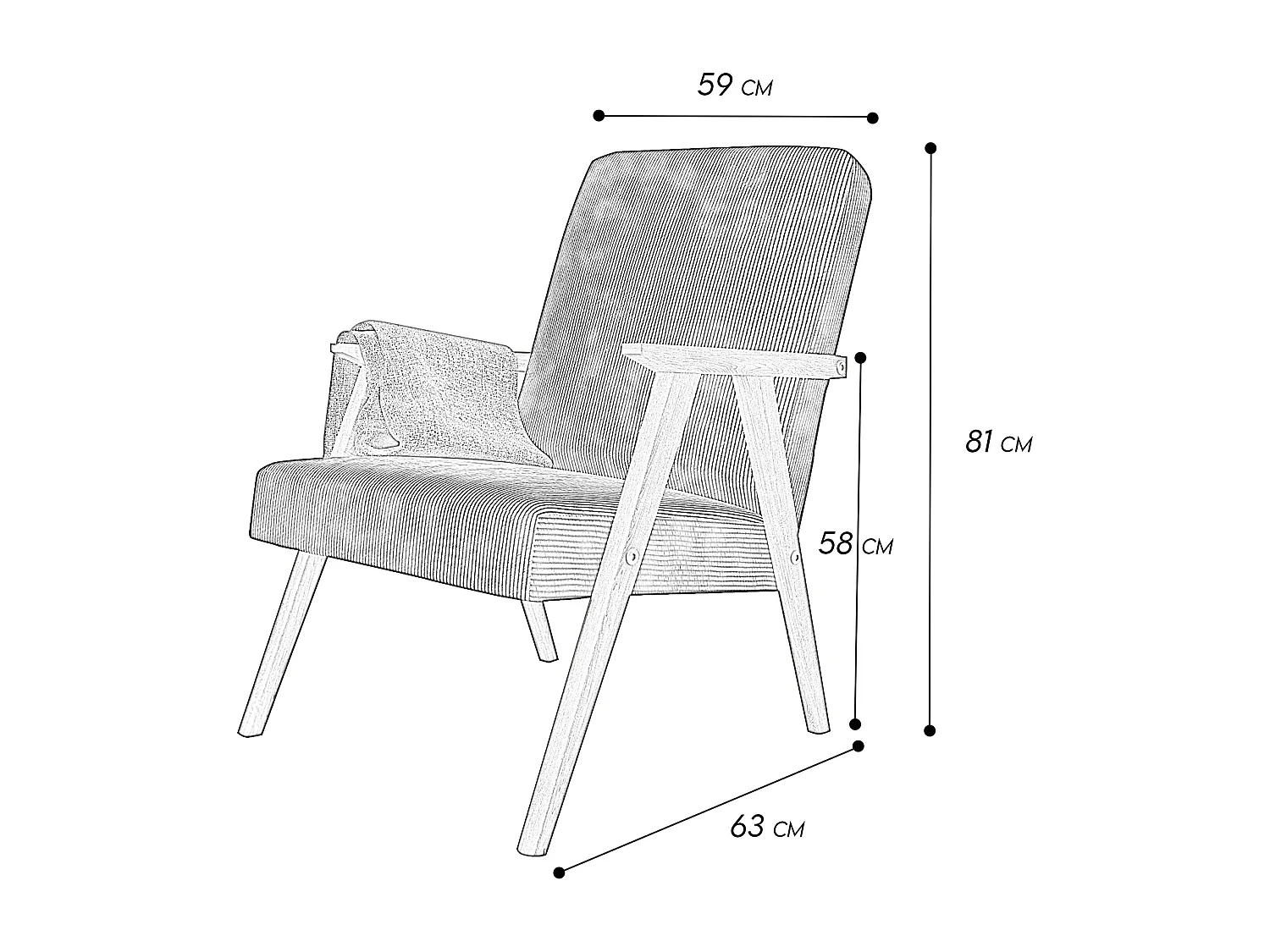 Sessel Petra klassische Sessel Retro im minimalistischen Stil Scandinavian Holz, gelb