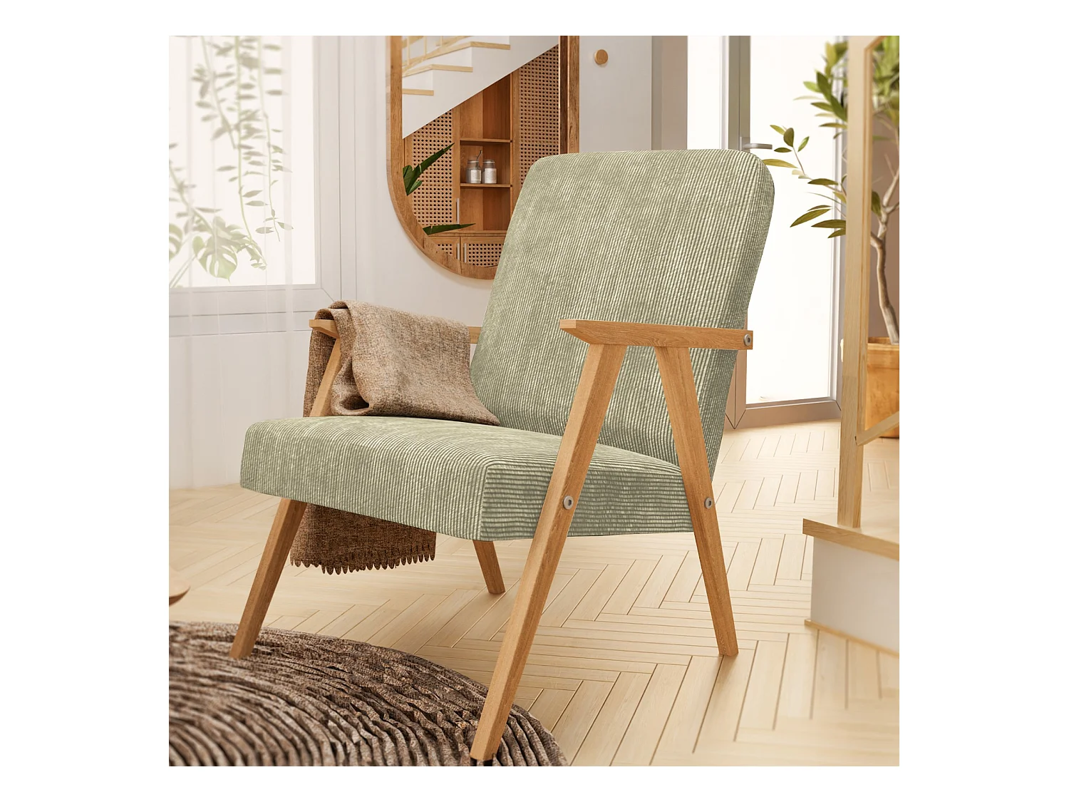 Sessel Petra klassische Sessel Retro im minimalistischen Stil Scandinavian Holz, olivgrün