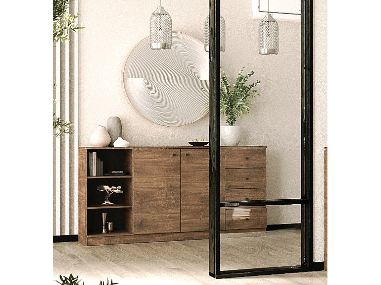 Sideboard Kommode Wilma VI 160 cm Schränke Holz Möbel Wohnzimmerschrank Farbe: Brandy Castello