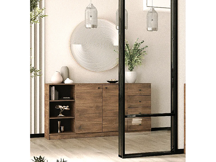 Sideboard Kommode Wilma VI 160 cm Schränke Holz Möbel Wohnzimmerschrank Farbe: Brandy Castello