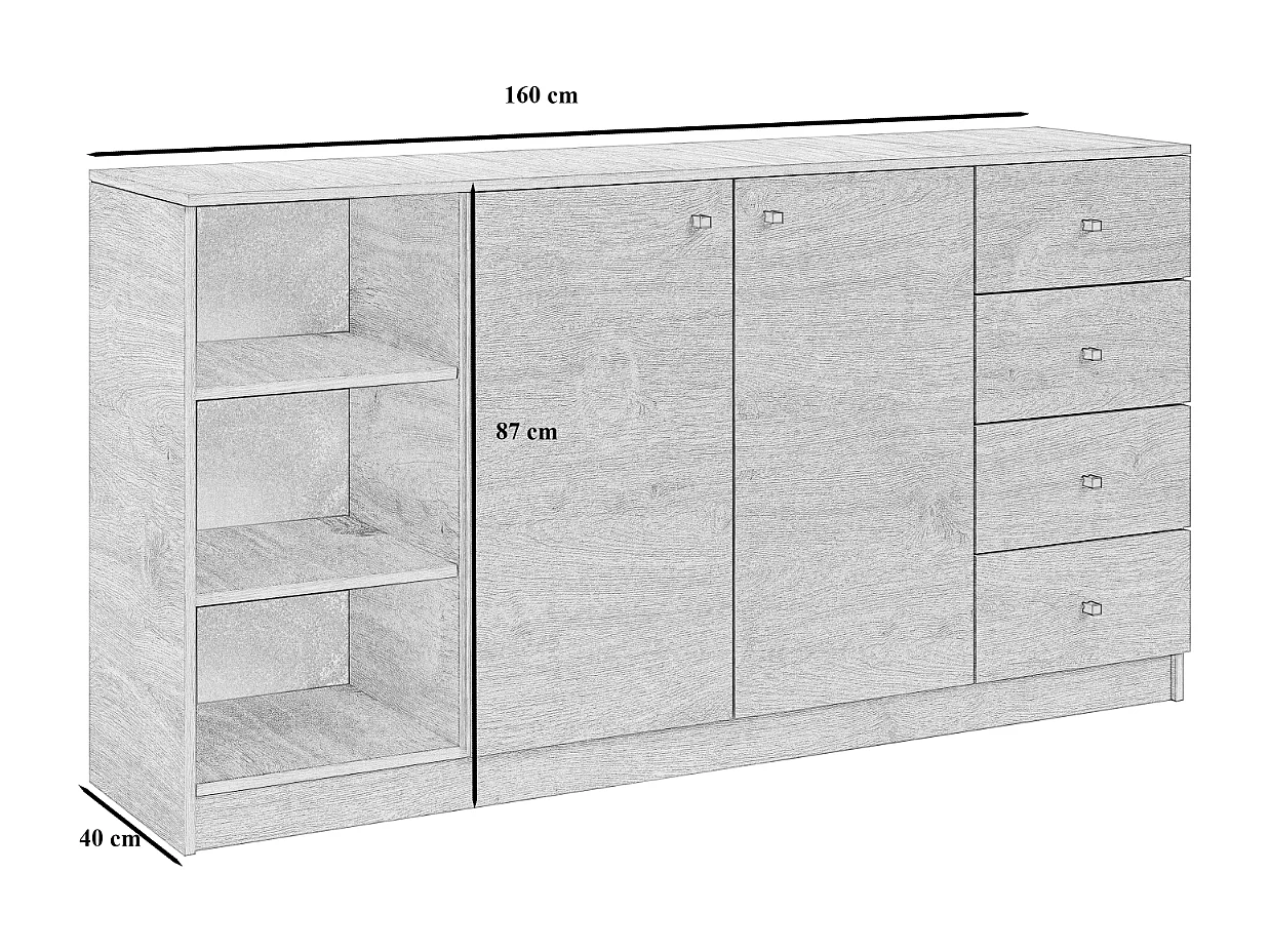 Sideboard Kommode Wilma VI 160 cm Schränke Holz Möbel Wohnzimmerschrank Farbe: Brandy Castello