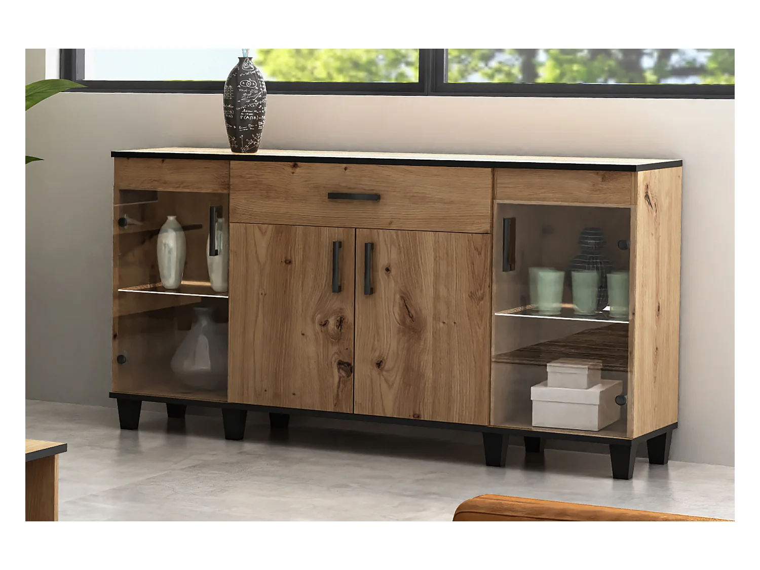 Sideboard Kommode Vanessa II Schränke Glas Holz Möbel Wohnzimmer Wohnzimmerschrank 160 cm