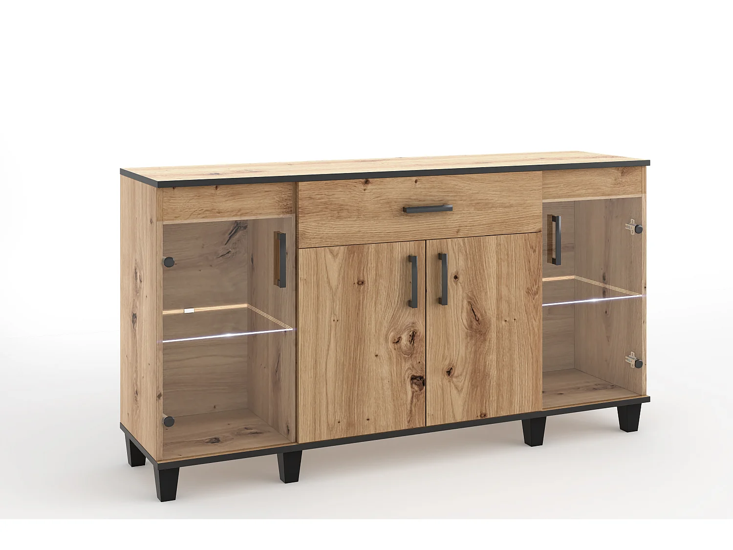 Sideboard Kommode Vanessa II Schränke Glas Holz Möbel Wohnzimmer Wohnzimmerschrank 160 cm