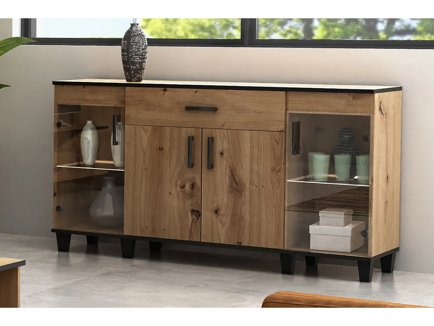 Sideboard Kommode Vanessa II Schränke Glas Holz Möbel Wohnzimmer Wohnzimmerschrank 160 cm
