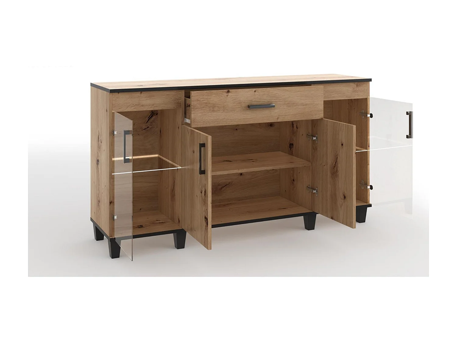 Sideboard Kommode Vanessa II Schränke Glas Holz Möbel Wohnzimmer Wohnzimmerschrank 160 cm