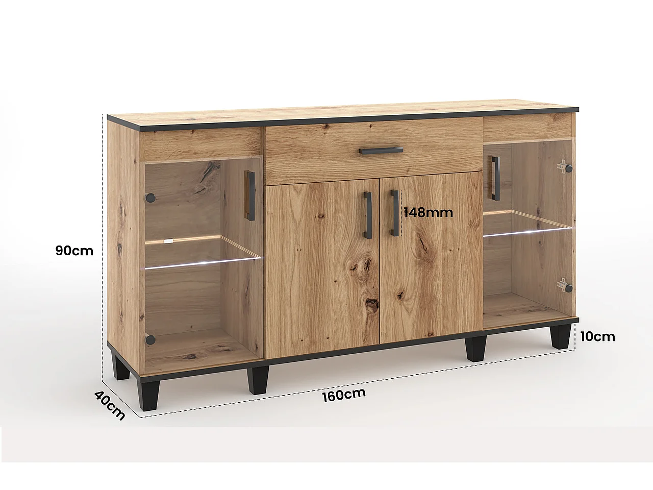 Sideboard Kommode Vanessa II Schränke Glas Holz Möbel Wohnzimmer Wohnzimmerschrank 160 cm