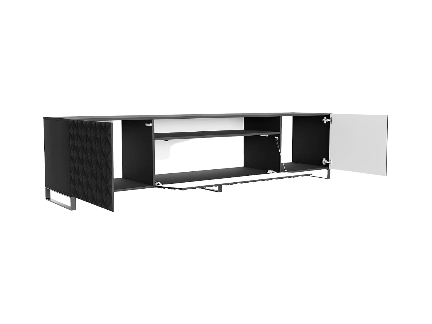 TV-Schrank Cali III Fernsehschrank TV-Lowboard 200 cm Fronten gefräst wie ein Kaleidoskop modernes Design dreitürig (Farbe: schwarz, schwarz)