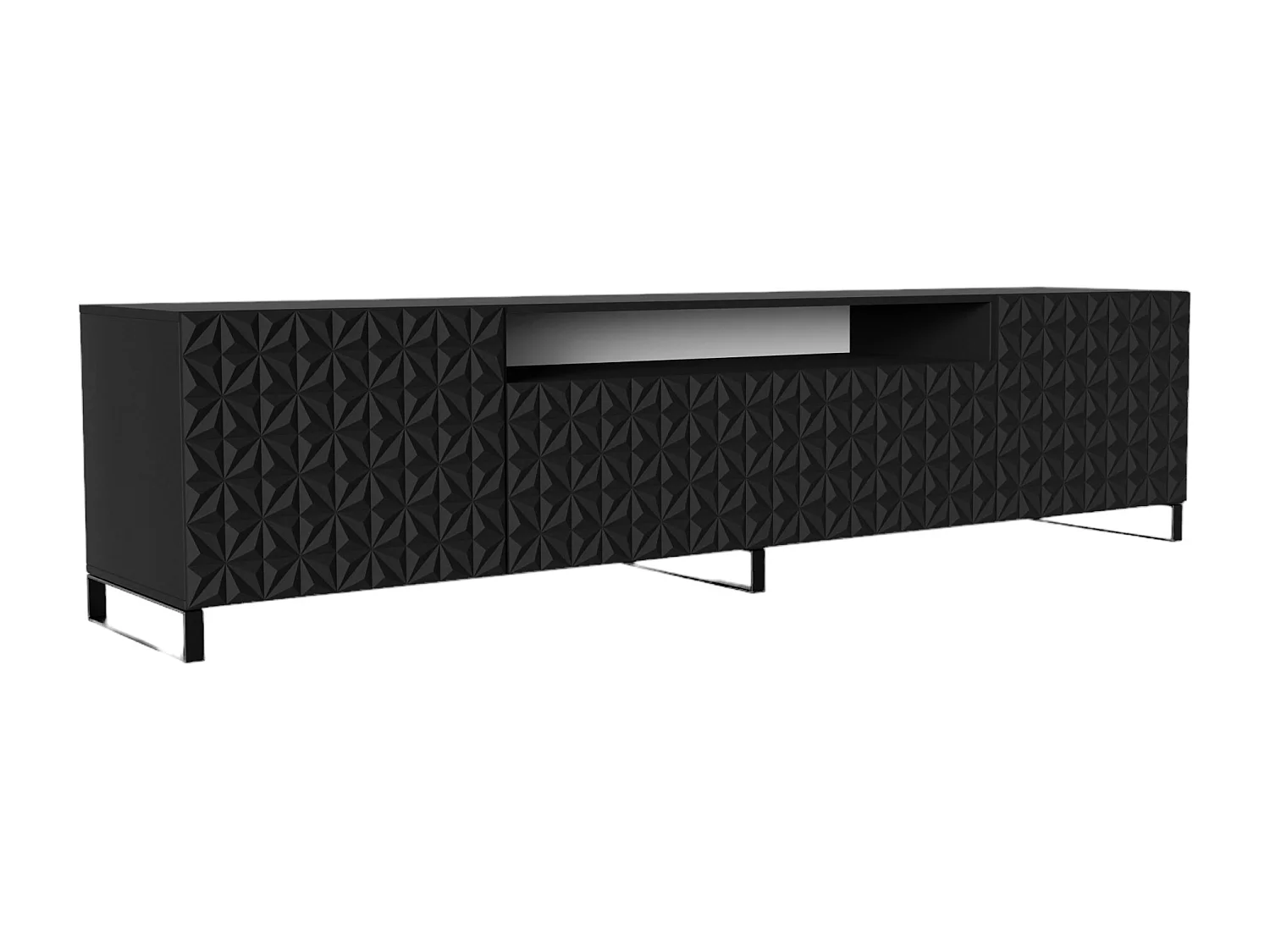 TV-Schrank Cali III Fernsehschrank TV-Lowboard 200 cm Fronten gefräst wie ein Kaleidoskop modernes Design dreitürig (Farbe: schwarz, schwarz)