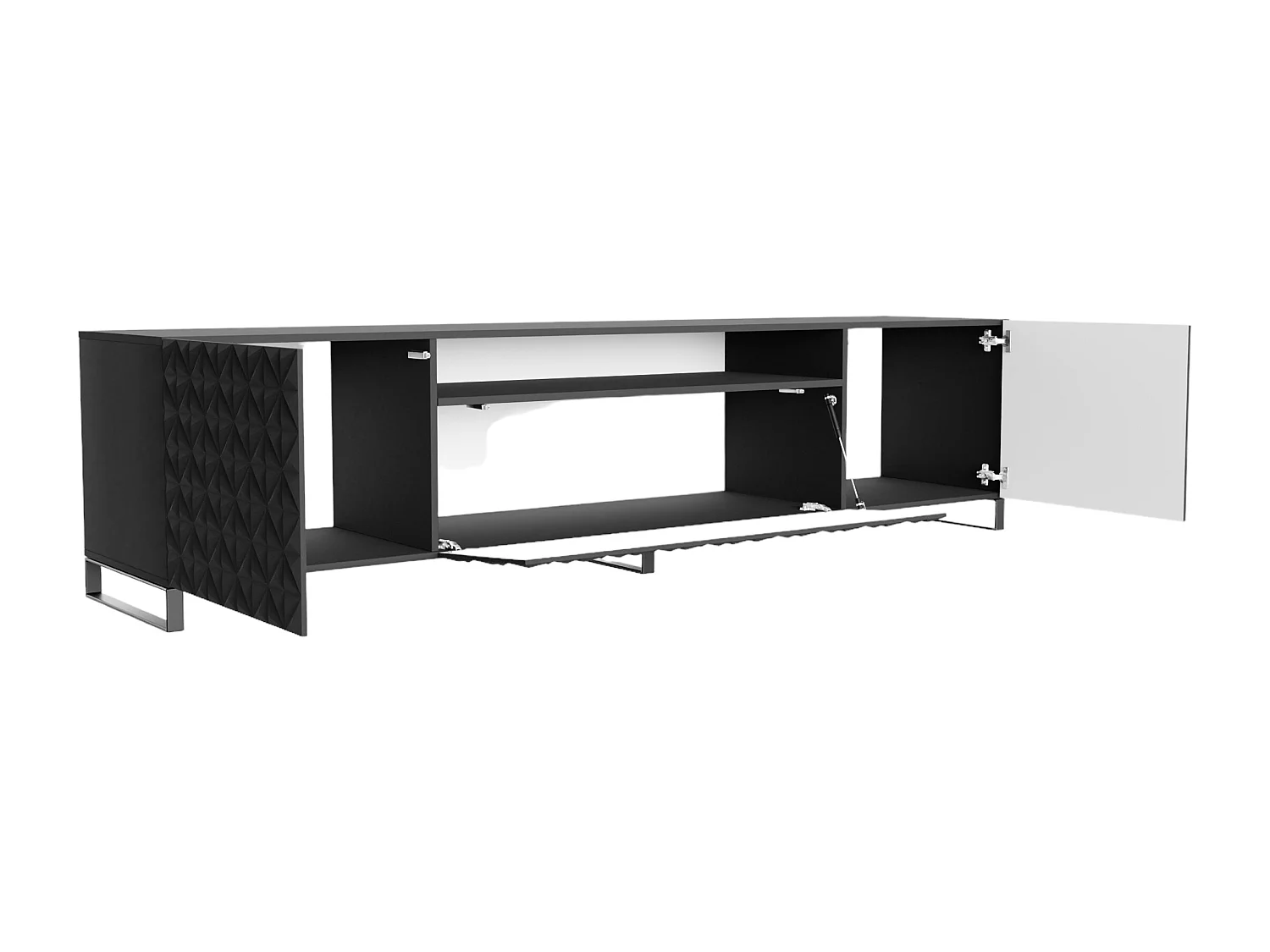 TV-Schrank Cali III Fernsehschrank TV-Lowboard 200 cm Fronten gefräst wie ein Kaleidoskop modernes Design dreitürig (Farbe: schwarz, schwarz)