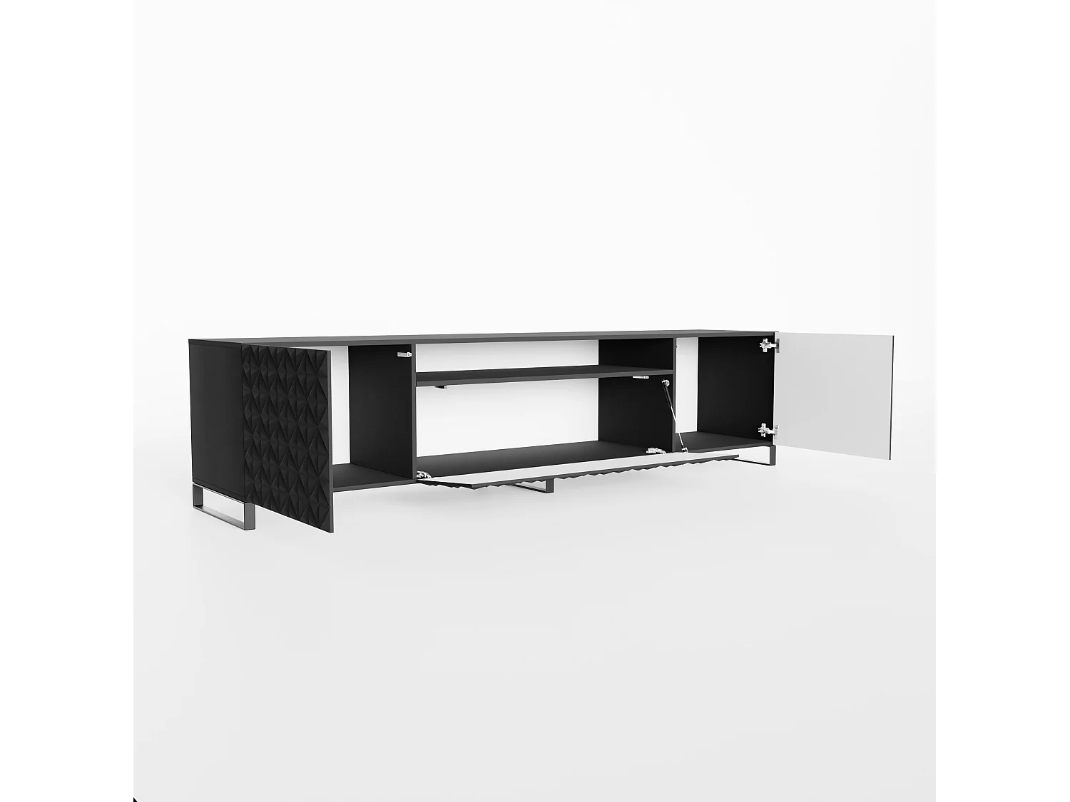 TV-Schrank Cali III Fernsehschrank TV-Lowboard 200 cm Fronten gefräst wie ein Kaleidoskop modernes Design dreitürig (Farbe: schwarz, schwarz)